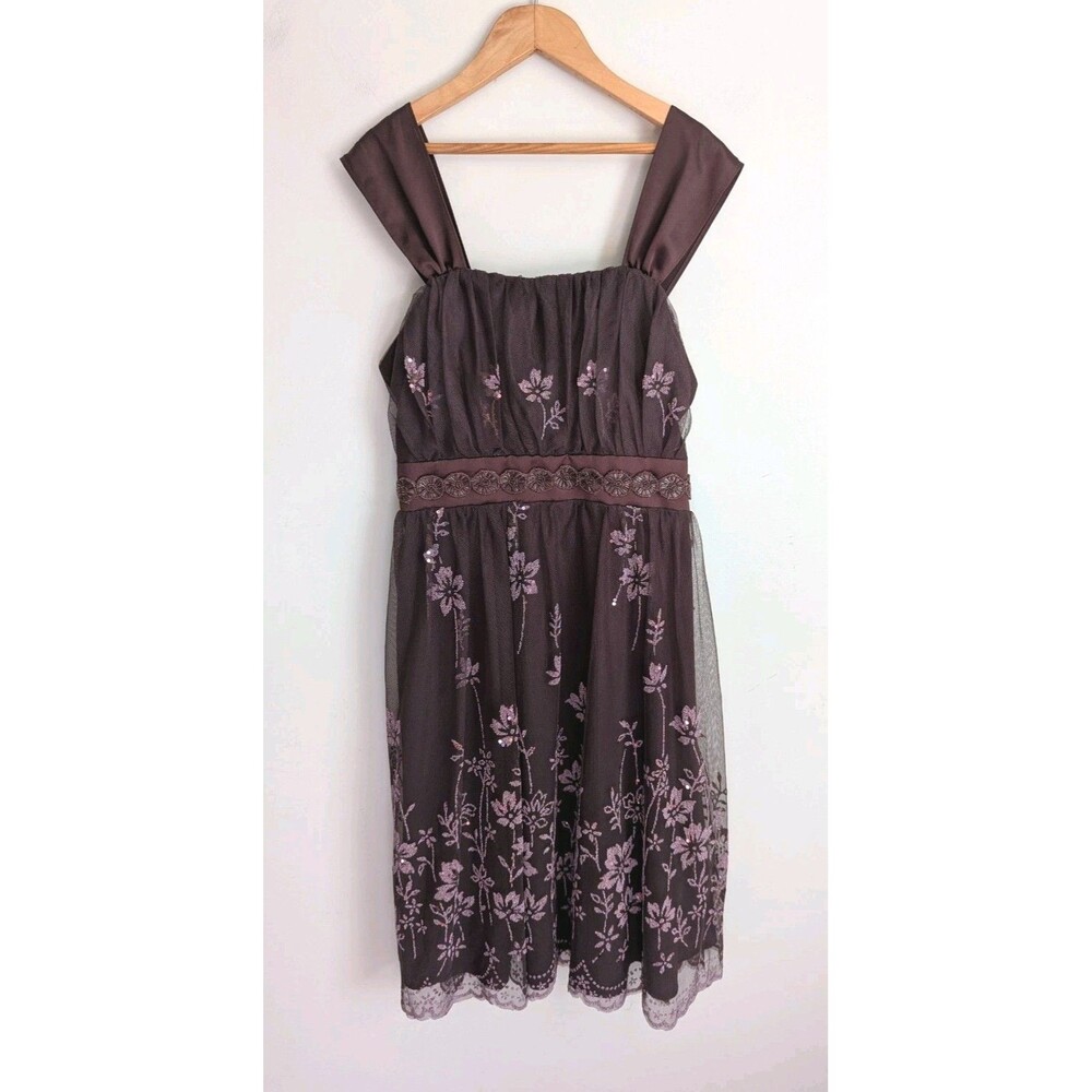 90s Y2K Bonnie Jean Girls Sz 16 Special Occasion Dress Brown Mesh Satin Glitter